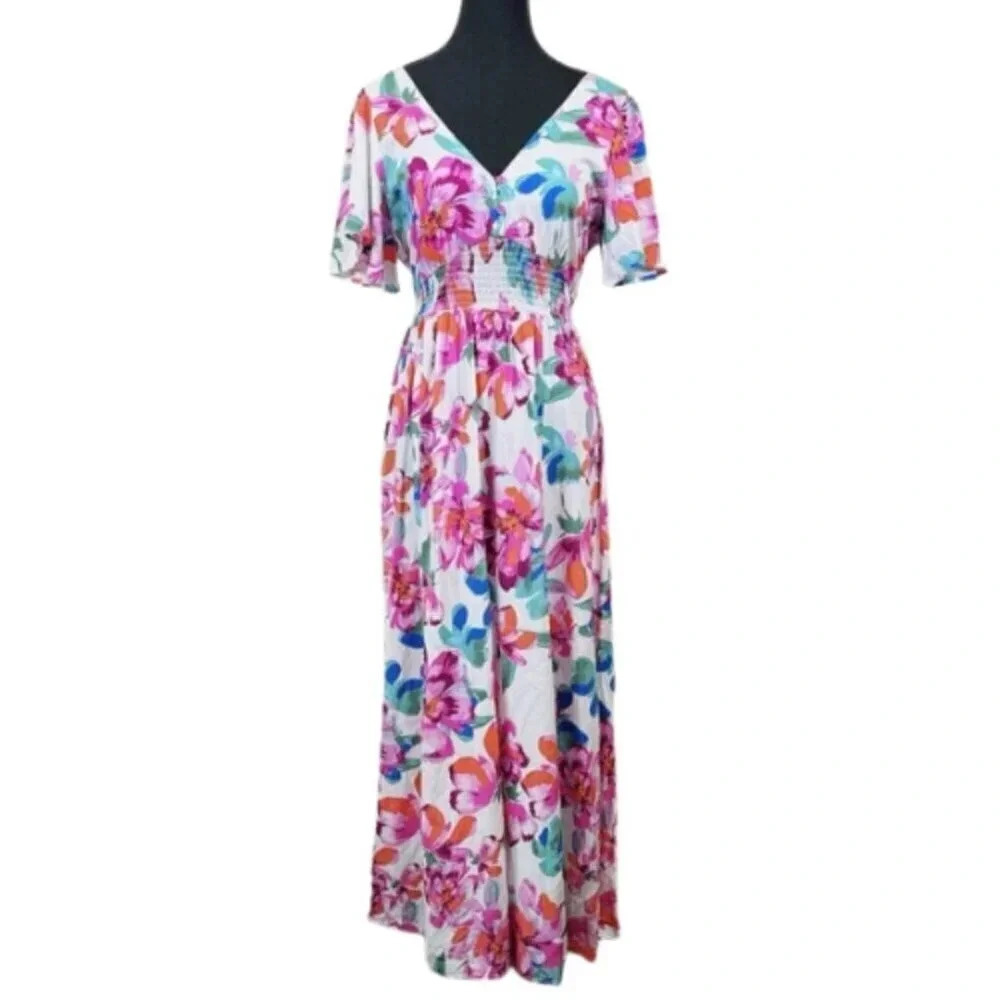 Anthropologie Abel The Label Womens Size Xsmall Floral Vneck Summer  Maxi Dress